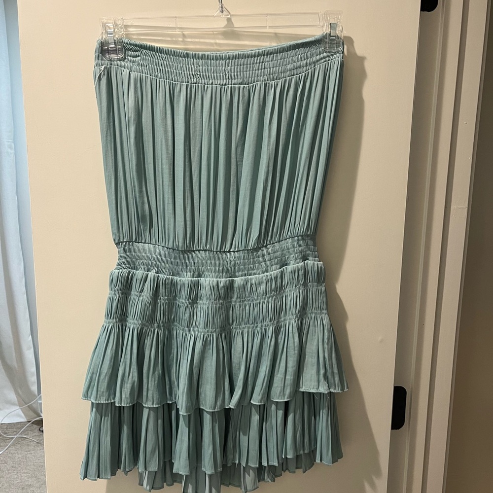 Strapless Pleated Dress in Light Blue